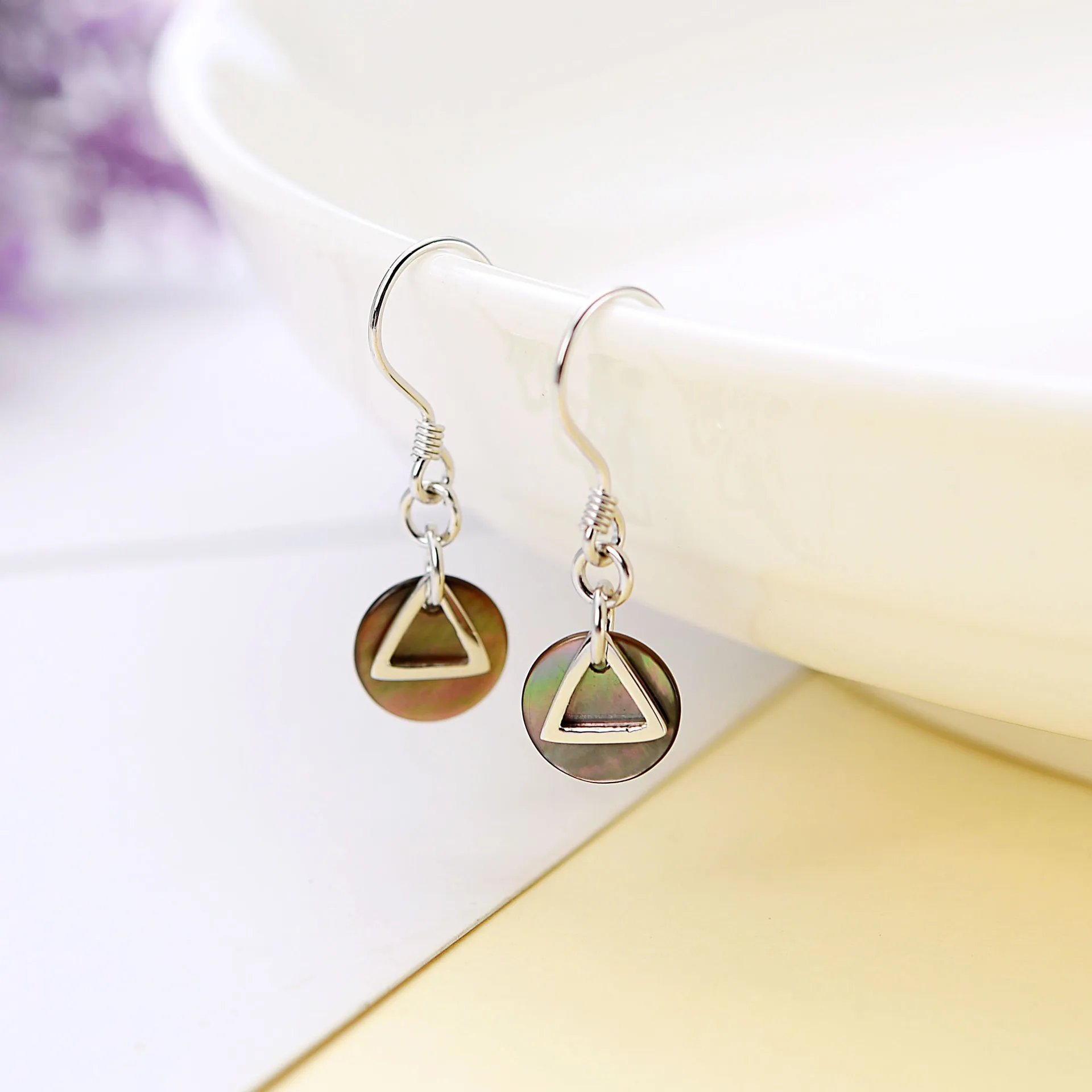 shell triangle earring 100% 925 Sterling silver Jewelry fashion Hypoallergenic dangle earrings for women girl gift