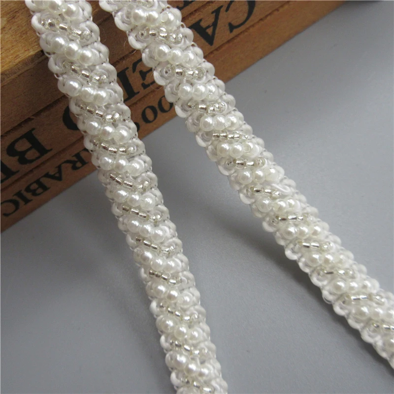 

1 Meter 1cm White Pearl Beaded Tape Lace Edge Trim Ribbon Fabric Embroidered Applique Sewing Craft Crochet Wedding Dress Clothes