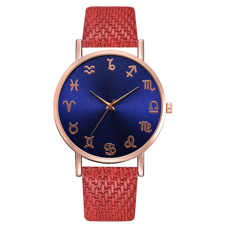 Women Quartz Wrist Watch PU Leather Strap Novelty Blue Dial Casual