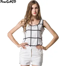 RainRun Hot Plaid Blouse Feminino Chemise Femme Women Blouses White Summer Shirts Sleeveless Tops Chiffon Casual