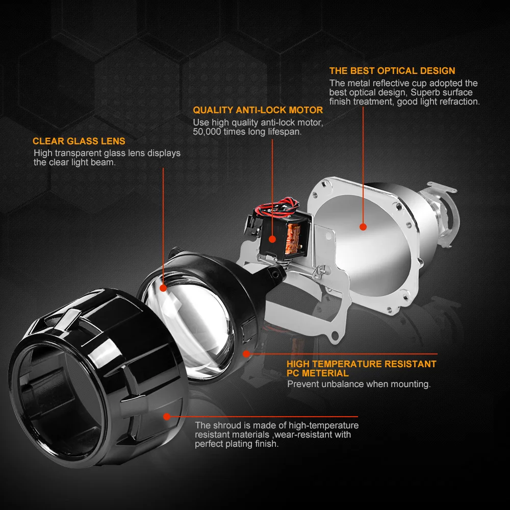 Универсальная 2,5 дюймов мини линзы для фар подходит H4 H7 разъем фар автомобиля использовать H1 HID лампы для DIY Модифицированная Замена Авто налобный фонарь