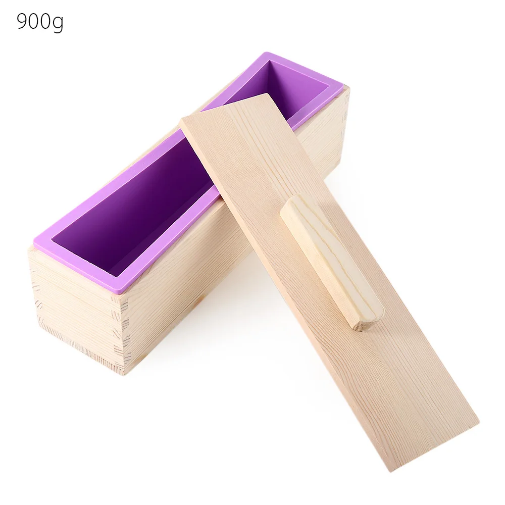 900 purple Прямоугольная деревянная форма для мыла с силиконовым вкладышем и крышкой буханка Мыло Плесень инструмент DIY Мыло Свеча Плесень 900/1200 г Плесень инструмент для изготовления - Цвет: 900 purple