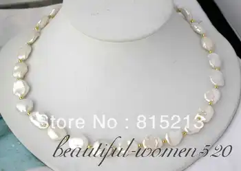 

ddh001457 Charming 17" 15mm baroque white keshi reborn pearl necklace silver