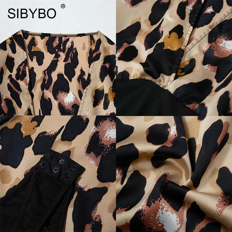 Женский комбинезон Sibybo с леопардовым принтом глубоким вырезом и длинным
