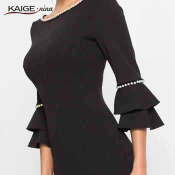 

Women Flare Half-sleeved Shirt Mini Dress Fashion Casual Dress Womens Fall Vestidos Beaded office lady black elegant Dress 1918