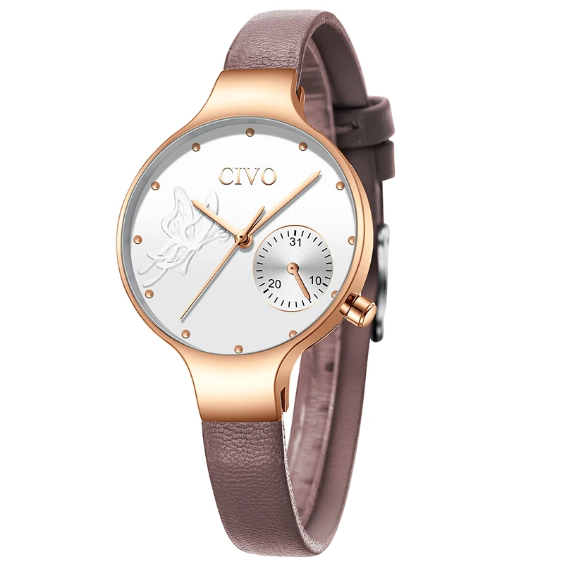 

CIVO Simple Casual Dress Womens Watch Waterproof Small Leather Watchband Teenager Student Watches Analogue Quartz Clock 2019Gift