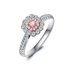 Luxury 18K Gold And White Gold Pink Diamond Ring Genuine Female Customized Roses