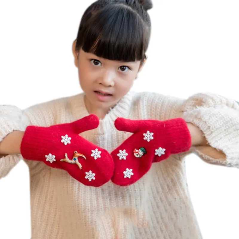 Рождественские детские перчатки на осень и зиму, Детские теплые перчатки, мягкие Полосатые варежки со снежинками для мальчиков и девочек, детские аксессуары