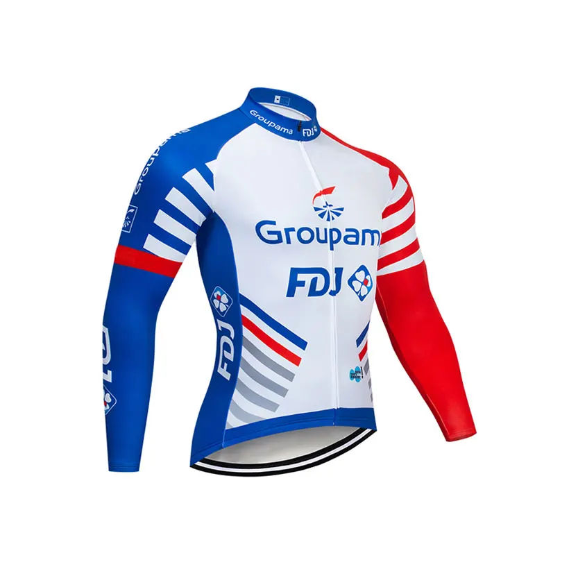 Moxilyn GROUPAMA FDJ Team Cycling Jersey and 9D Bike Long Set Ropa Ciclismo Mens Winter Fleece Warm Cycling Clothing Mens - Color: Red