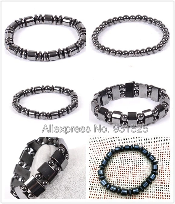 

Wholesales Magnetic Hematite Cylinder Flat Round Beads Elastic Bracelet Fashion Black Hematite Healthy Jewelry Magnet Bracelets