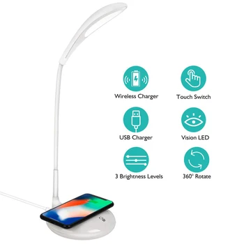

LED Desk Lamp with Wireless Charging Function Adjustable 3 Brightness Levels Eye-caring Table Lamps WWO66