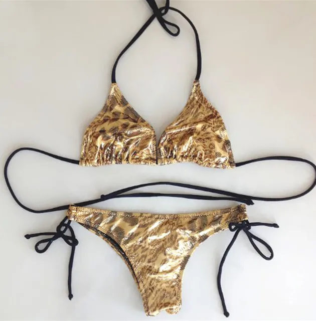 Women's Swimsuits Thongs Bikinis Sexy Golden Leopard Beachwear Biquinis