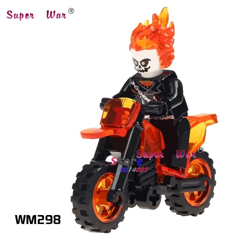 

1PCS model building blocks action figures starwars superheroes Ghost Rider With Motorcycle Collection diy toys for children gift