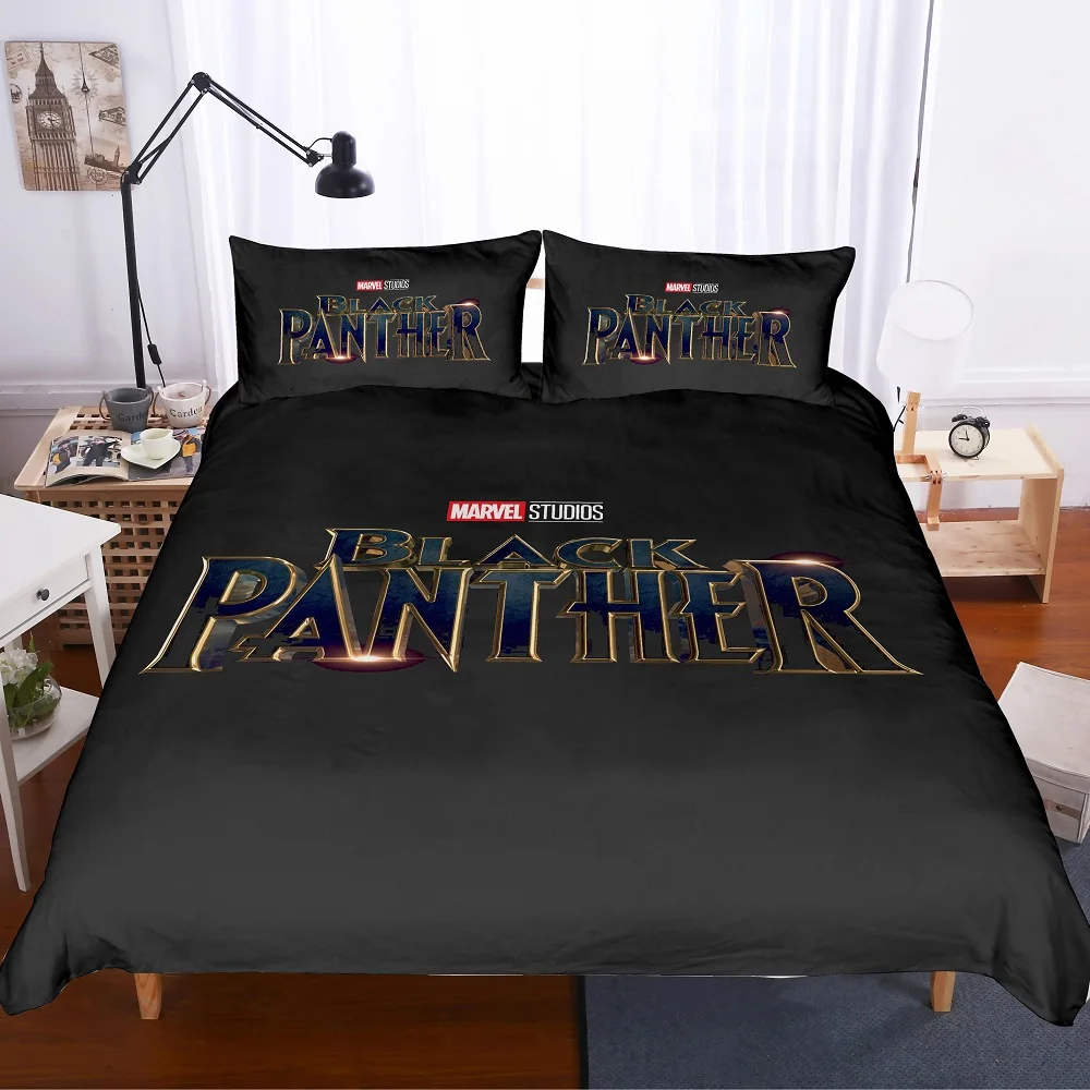 

3 Pieces Boys Bedding Set Black Panther Duvet Cover Set with 2 Pillowcase 3 Pieces Action Movies Theme Bed Linen Set Bedclothes
