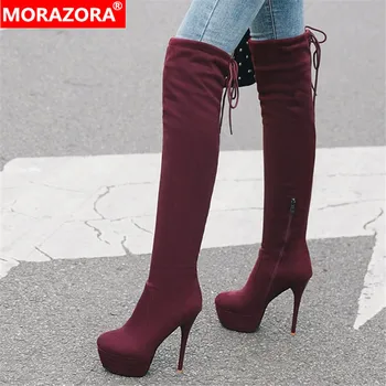 

MORAZORA 2020 hot sale over the knee thigh high boots women round toe zip sexy party prom shoes ladies thin high platform boots
