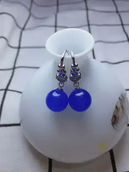 

C69#925 silver inlaid natural chalcedony earrings, clean and bright