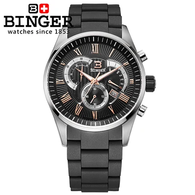 Швейцарские мужские часы люксовый бренд наручные часы Бингер кварцевые часы силиконовый ремешок хронограф часы Diver glowwatch BG-0407-6 - Цвет: Item 4