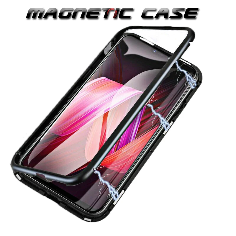 

Magnetic Metal Phone Case For Xiaomi Redmi 7 7A Note 5 6 7 Pro POCOPHONE F1 For Mi 8 9 SE 8 9 Explorer Tempered Glass Clear Case