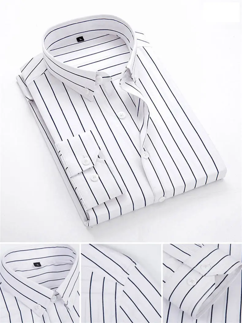 5XL Plus Large Size Striped Shirts Men Long Sleeve Casual Autumn Spring Classic Male Shirts Non-Iron Dress Shirts Man Muls Brand 3