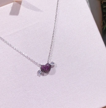 

Love Heart Zircon 925 Sterling Silver Sweetie Candy Collar Necklace Heart Sweet Charm Chain Childhood Women Wedding Jewelry