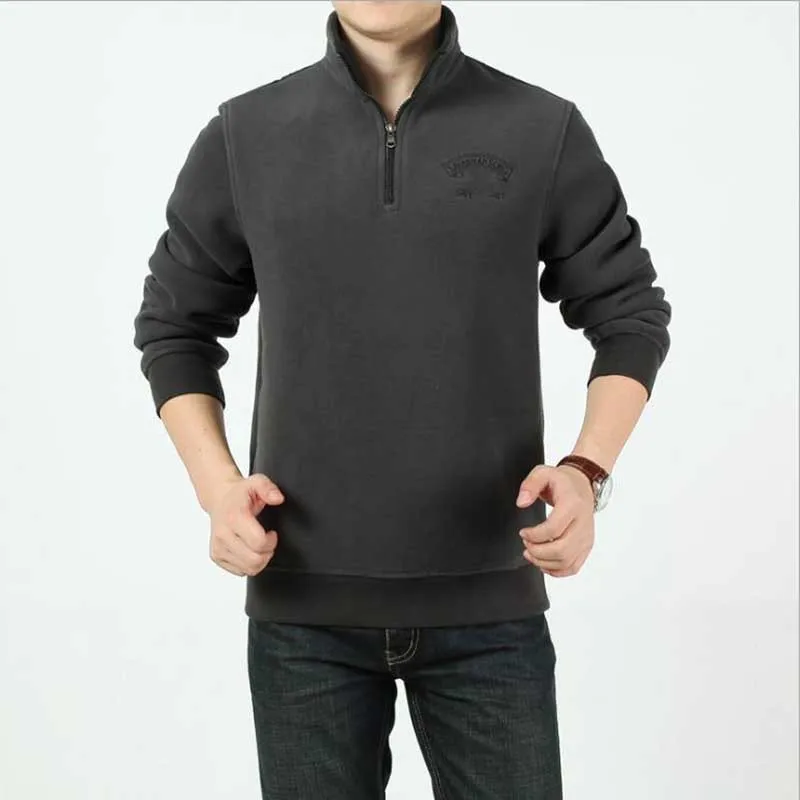 

Mens Hoodies Fleece Lining Autumn Winter Sweatshirt with Zipper Collar Casual Pullover Jacket Hip Hop Male Clothing