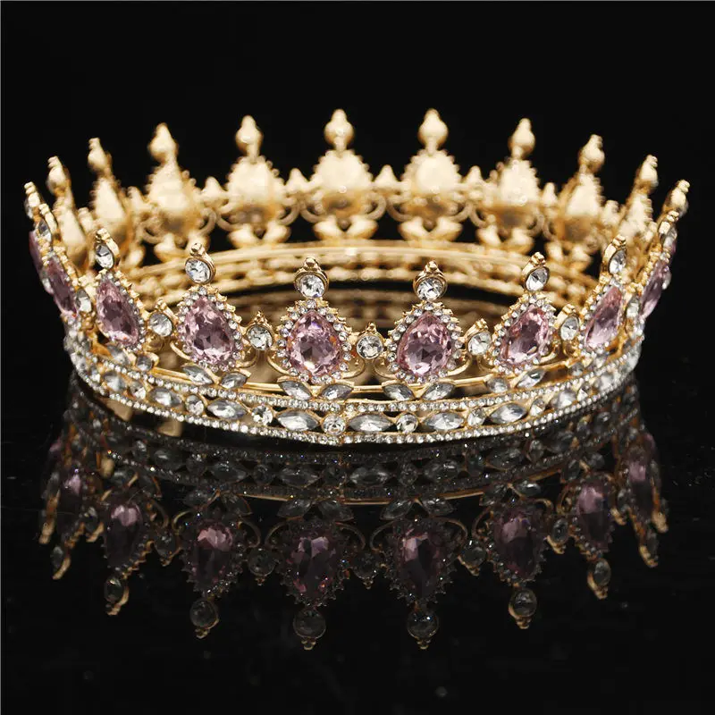 Золотая, фиолетовая, королевская, свадебная корона для женщин, головной убор для выпускного вечера, торжественные свадебные диадемы и короны, ювелирные изделия для волос, аксессуары - Окраска металла: Pink