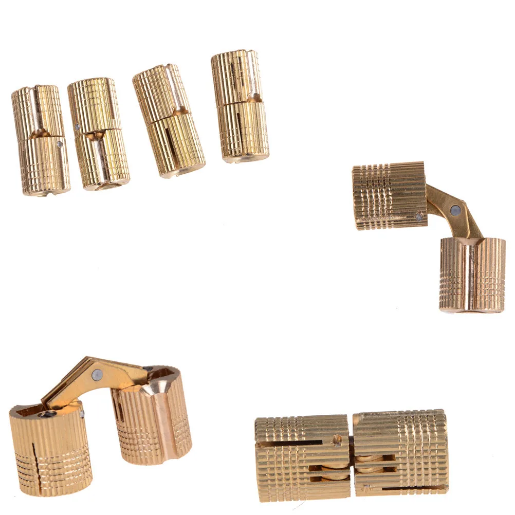 Beste 4 stks 8mm Koperen Vat Scharnieren Cilindrische Verborgen Kabinet Verborgen Onzichtbare Messing Scharnieren Mount Deur Meubels Hardware