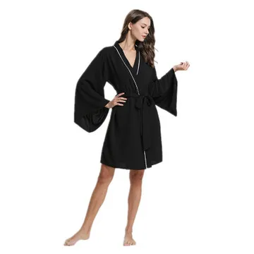 

Daeyard Silk Satin Solid Kimono Robe Long Sleeve Sleepwear Women Spring Summer Sexy Dressing Gown Long Bathrobe Nighty Homewear