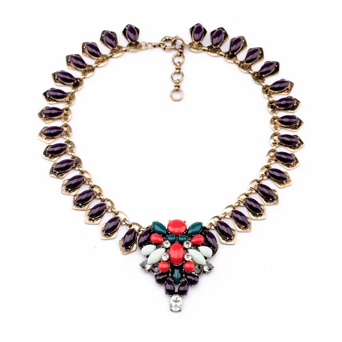 

Hot Sale Vintage Gold Color Purple Acrylic Bead Wholesale Choker Short Pretty Party Pendants & Necklaces