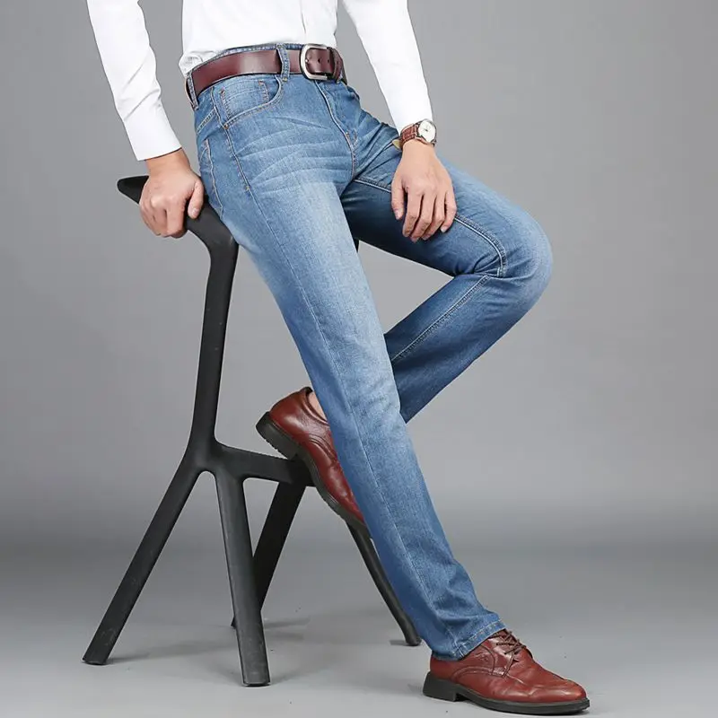 

2016 Summer Jeans Men Thin Pants Cotton Straight Long Denim Fitness Trousers Fashion Solid Jeans Men Casual Biker Jeans