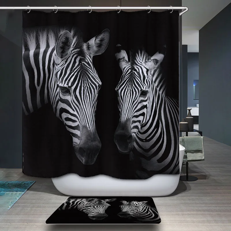 Polyester Waterproof Cartoon Animals Zebra Printed Shower Curtain