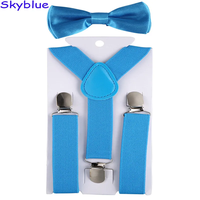 Fashion Kids Suspenders with Bowtie Children Bow Tie Set Boys Braces Girls Adjustable Suspenders Baby Wedding Ties Accessory - Цвет: Sky Blue