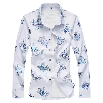 

good quality 2018 long sleeve mens casual shirts print plus size 7XL mens shirts regular fit
