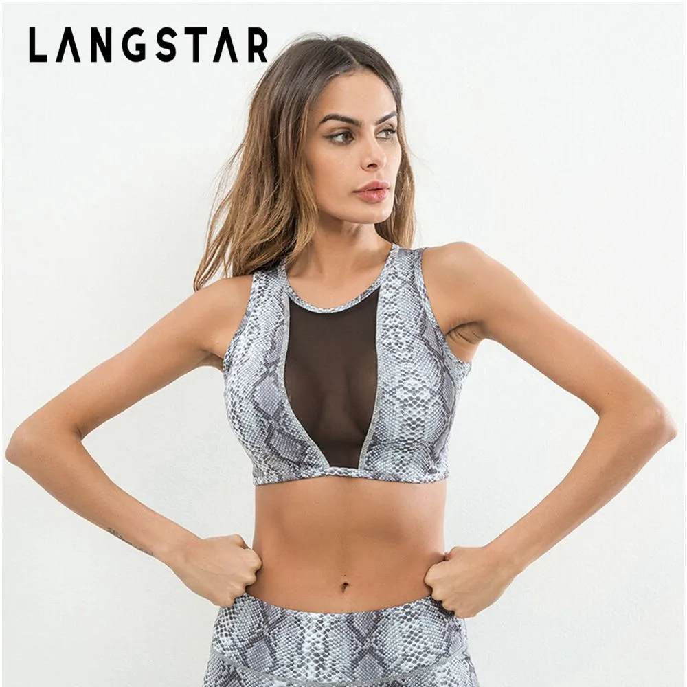 LANGSTAR спортивный бюстгальтер для женщин йоги круглый воротник мягкий сексуальный