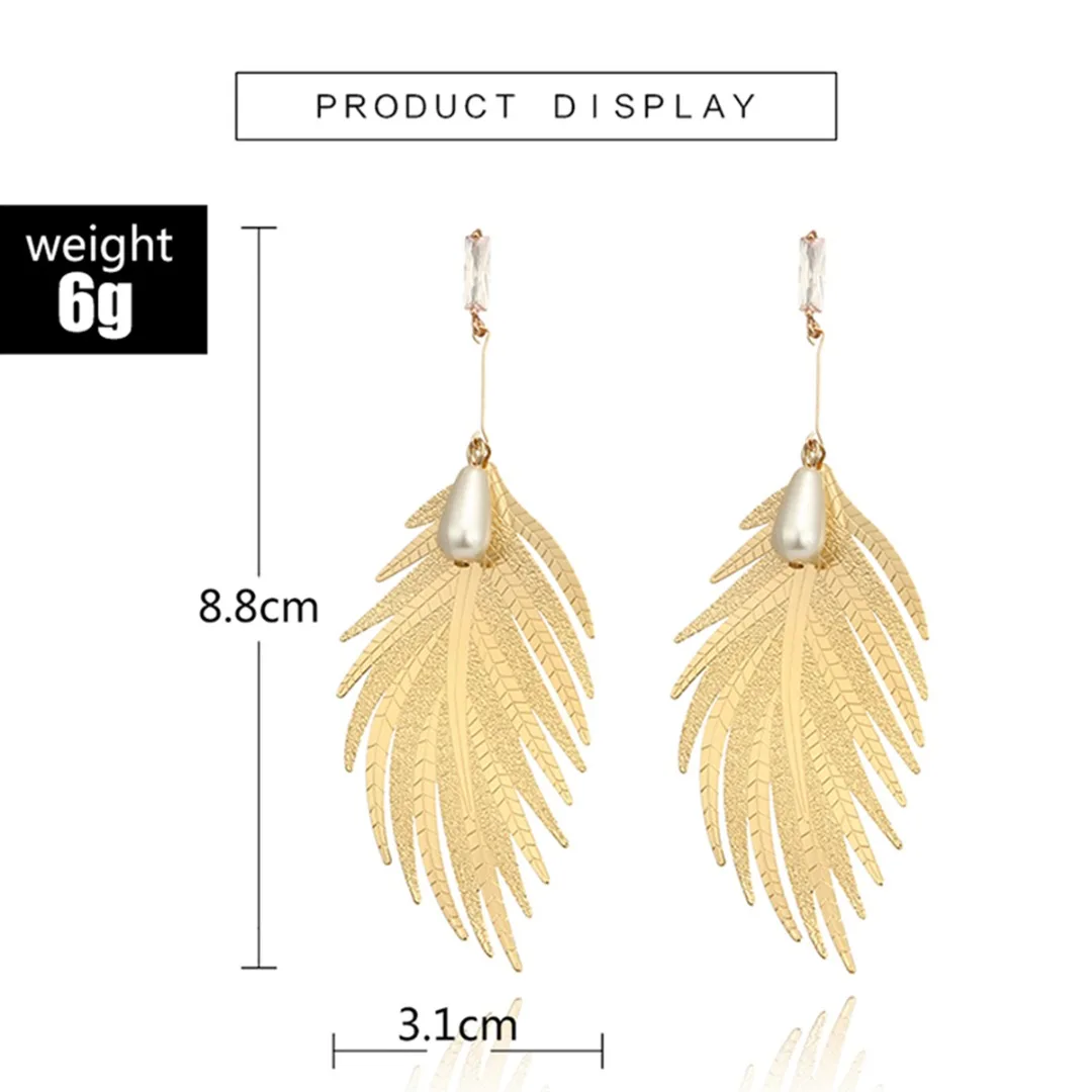 Gold Color Leaf Geometric Earring Boho Small Bead Dangle Earring Simple Charm Long Earring oorbellen Shellhard Statement Jewelry