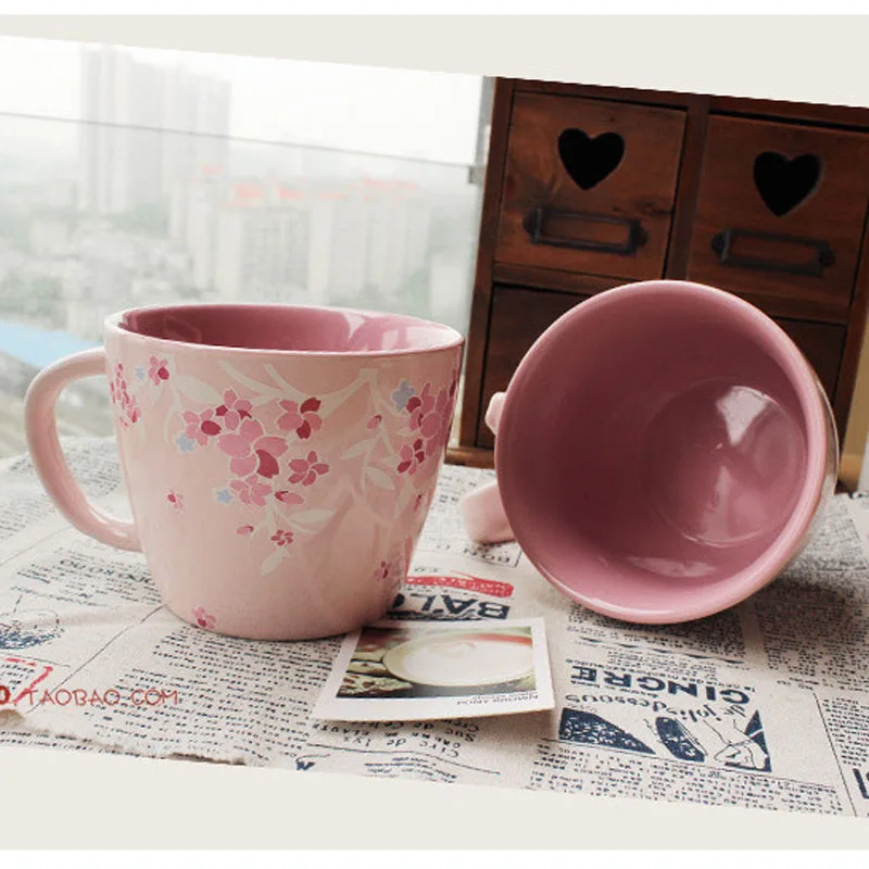 

Elegant Drinkware Mug Cup Beautiful Cherry Blossom Sakura Ceramic Mugs 355 ML Ceramic Tea Coffee Cup Caneca Nespresso Travel Mug