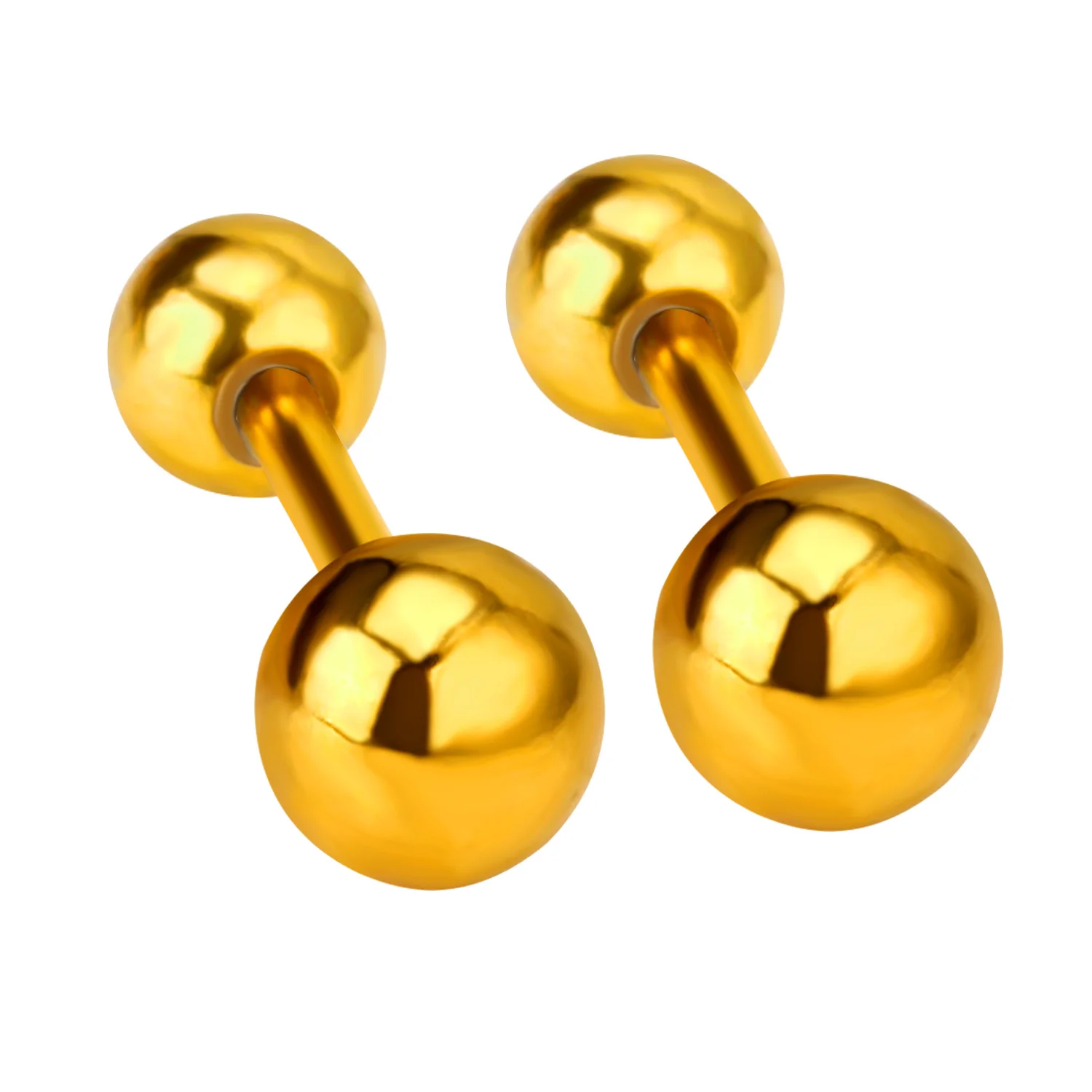 Balls Yellow Gold Color Piercing Small Round Ball Stud Earrings for