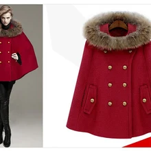 Роскошный плащ с капюшоном из искусственного меха, красивый женский двубортный шерстяной плащ