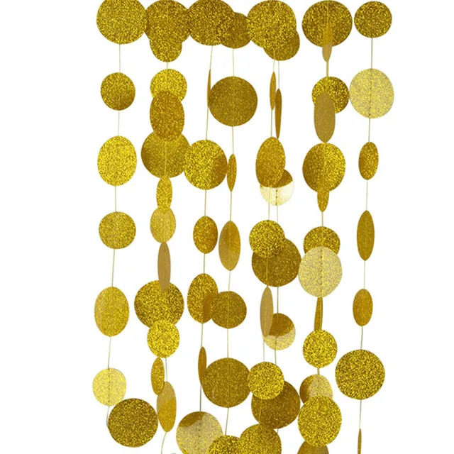 4m Glitter Gold Bunting Hanging Garland Banner Birthday Party Wedding Shower Room Decoration Paper Round Circle String
