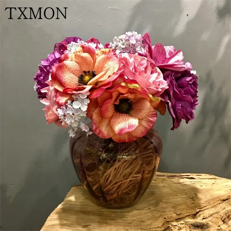 

Beautiful Korean high-end bouquet of anemone simulation silk flower holiday home living room hotel garden decoration
