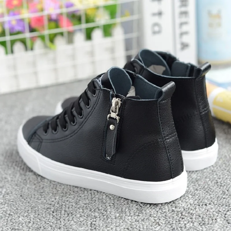 Vente Femmes Casual Chaussures 2018 Automne Mode High Top Sneakers Chaussures Femmes Plat Femelle Respirant Lace Up Zipper Femmes Sneakers