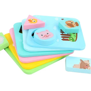 

6pcs Coloful Wooden Toys Children Farm Animal Puzzle Hand-eye Coordination kids Early Educational Toys Speelgoed