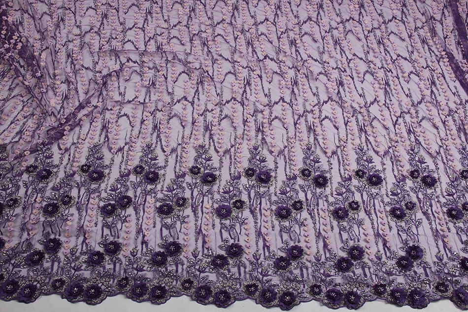 Фиолетовая кружевная ткань с бисером, африканская Свадебная кружевная ткань, новая модная французская кружевная ткань QF2525B-4