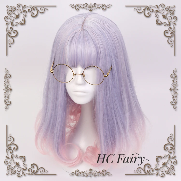 Милый парик Лолиты милая челка градиентная розовая девушка длинные кудрявые