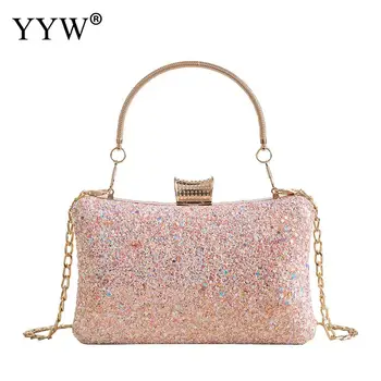 

Pink Women Sequin Clutch Handbag Wedding Metal Handle Ladies Evening Purse Elegant Chain Rhinestone Party Handbag Bolsa Feminina