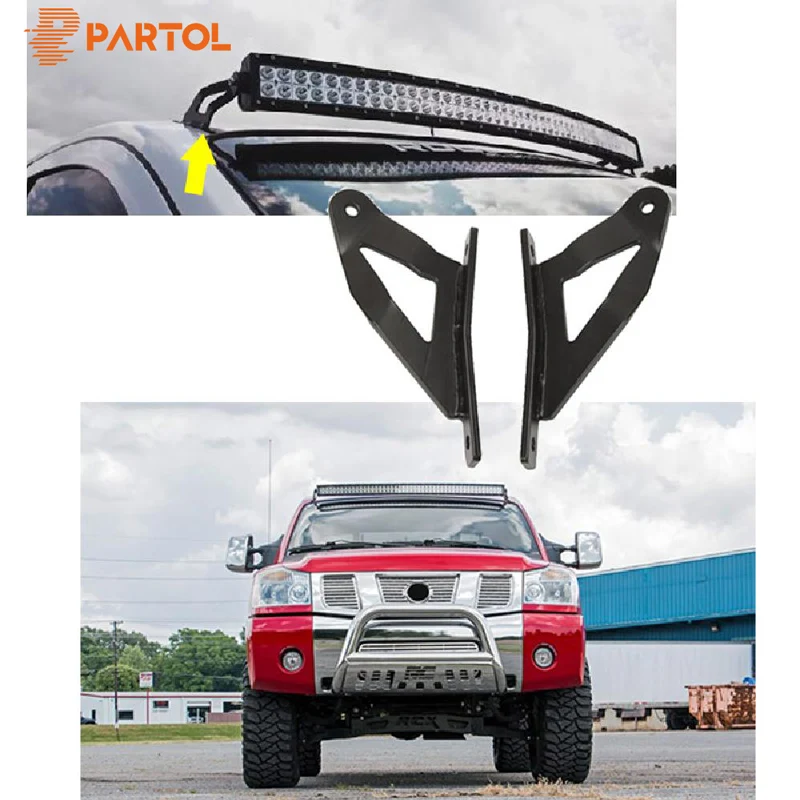 Partol A Pair Upper Windshield Mount Brackets 50" Curved LED Work Light