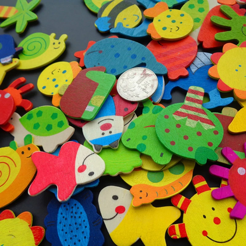 

12pcs/pack Colorful Wooden Animal Cartoon Fridge Magnets Stickers Baby Kid Lovely Intelligent Sticky Picture