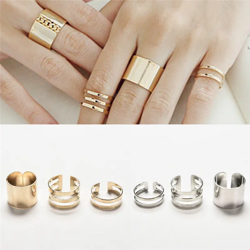 

JETTINGBUY Trendy Rings Top Of Finger Over The Midi Tip Finger Above The Knuckle Open Ring For Women Gold Sliver Plated 3Pcs/Set