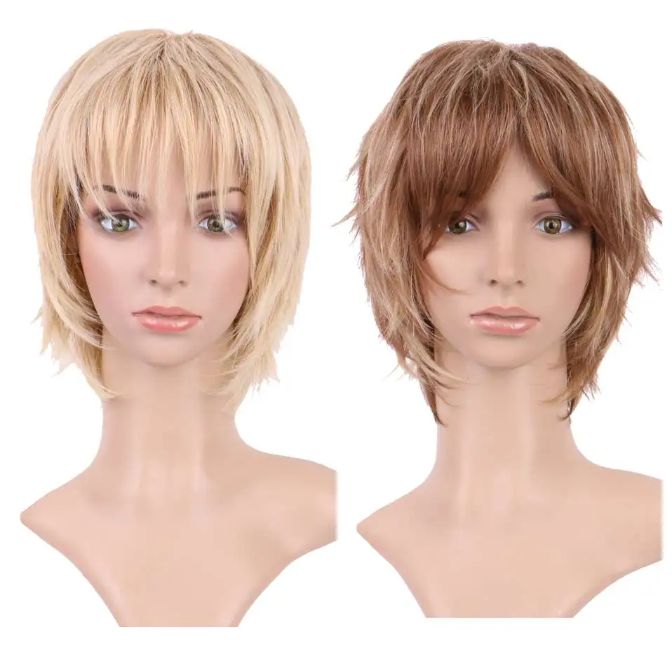 

S-noilite 4.5" Short Wigs for Women Synthetic Wig Full Head Wig Heat Resistant Layer Female Hairpieces Cosplay Wig Party Costume