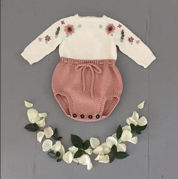 

Baby Knitted Rompers Winter 2018 Newborn Girls Christmas Jumpsuits Long Sleeves Infant Overalls Embroidered Conjoined Clothes
